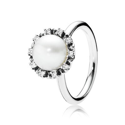 Pandora Everlasting Grace with Clear CZ and White Pearl Ring