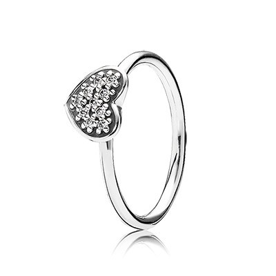 Pandora Heart silver ring with pave set cubic zirconia