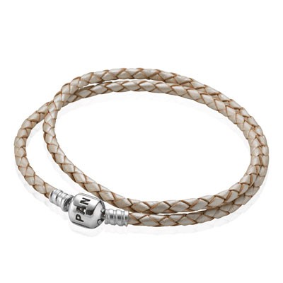 Pandora Champagne Double Braided Leather Bracelet