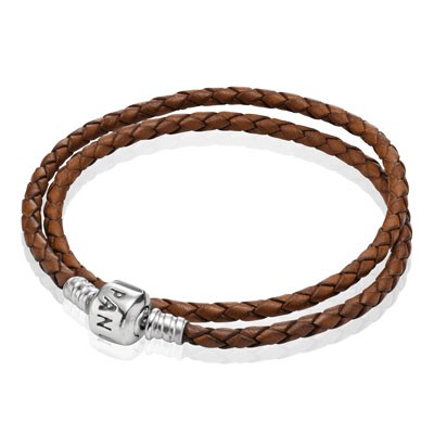 Pandora Brown Double Braided Leather Bracelet