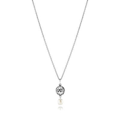 Pandora Silver Necklace With White Pearl Pendant