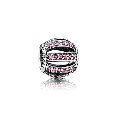 Pandora Pink CZ Leading Lady Pave Barrel Charm Silver