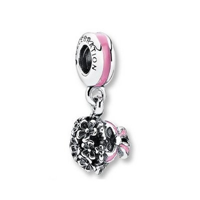 Pandora Pink Enamel Celebration Bouquet Dangle Charm Silver