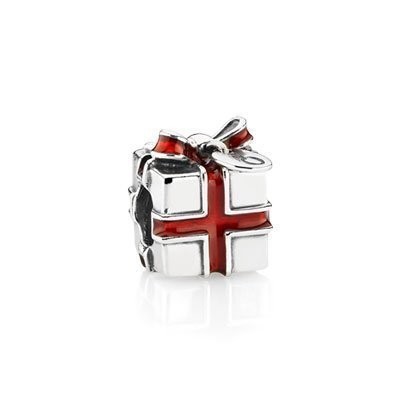 Pandora Present Silver Charm With Red Enamel Charm