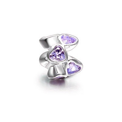 Pandora Purple Heart Flowers Crystal Bead Charm