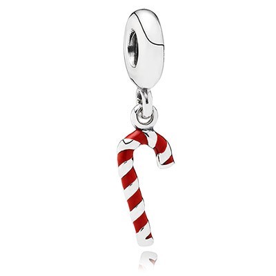 Pandora Red Enamel Candy Cane Pendant Charm Silver