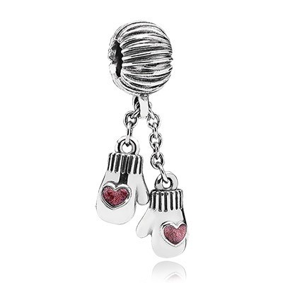 Pandora Red Enamel Winter Mittens Dangle Charm Silver