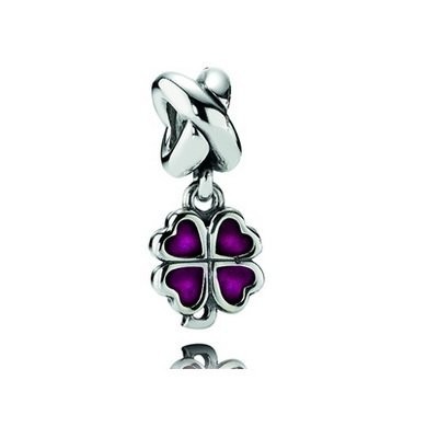 Pandora Red Four Leaf Clover Flower Silver