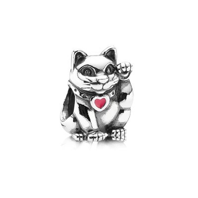 Pandora Red Heart Lucky Cat Pendant Thread Charm