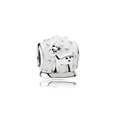 Pandora White enamel Snow Globe Charm Silver