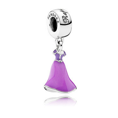 Pandora Disney Rapunzel dress silver dangle with lilac and magenta ename