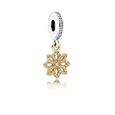 Pandora Floral dangle in 14k with silver and clear cubic zirconia