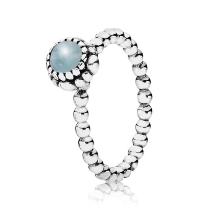 Pandora Silver Beaded Aquamarine March Birthstone Ring