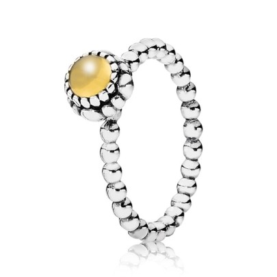 Pandora Silver Beaded Citrine November Birthstone Ring