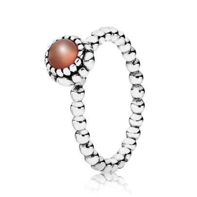 Pandora Silver Beaded Carnelian July Birthstone Ring