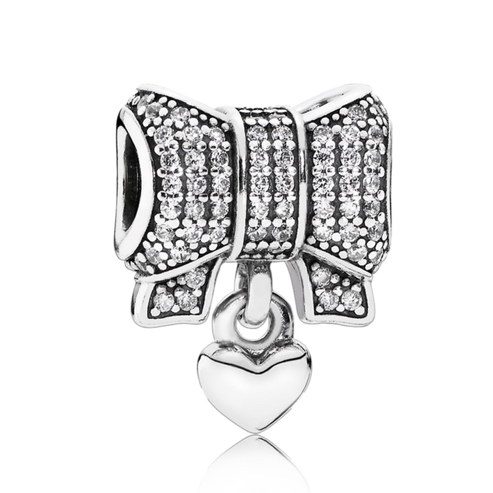 Pandora Silver Cubic Zirconia Heart Bow Charm 791776CZ