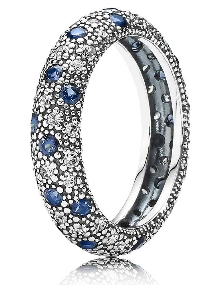 Pandora Silver Cubic Zirconia Cosmic Midnight Blue Crystal Ring