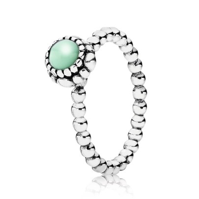 Pandora Silver Beaded Chrysoprase May Birthstone Ring