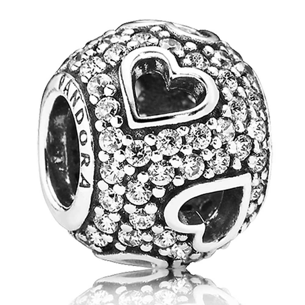 Pandora Silver Cubic Zirconia Cut Out Hearts Charm 791426CZ