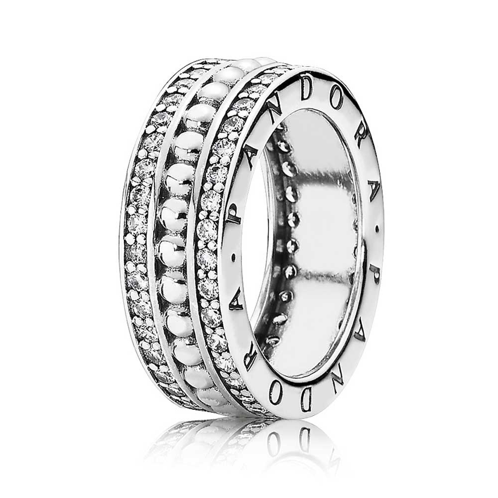 Pandora Silver Cubic Zirconia Beaded Band Ring