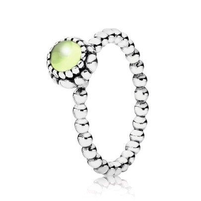 Pandora Silver Beaded Peridot August Birthstone Ring