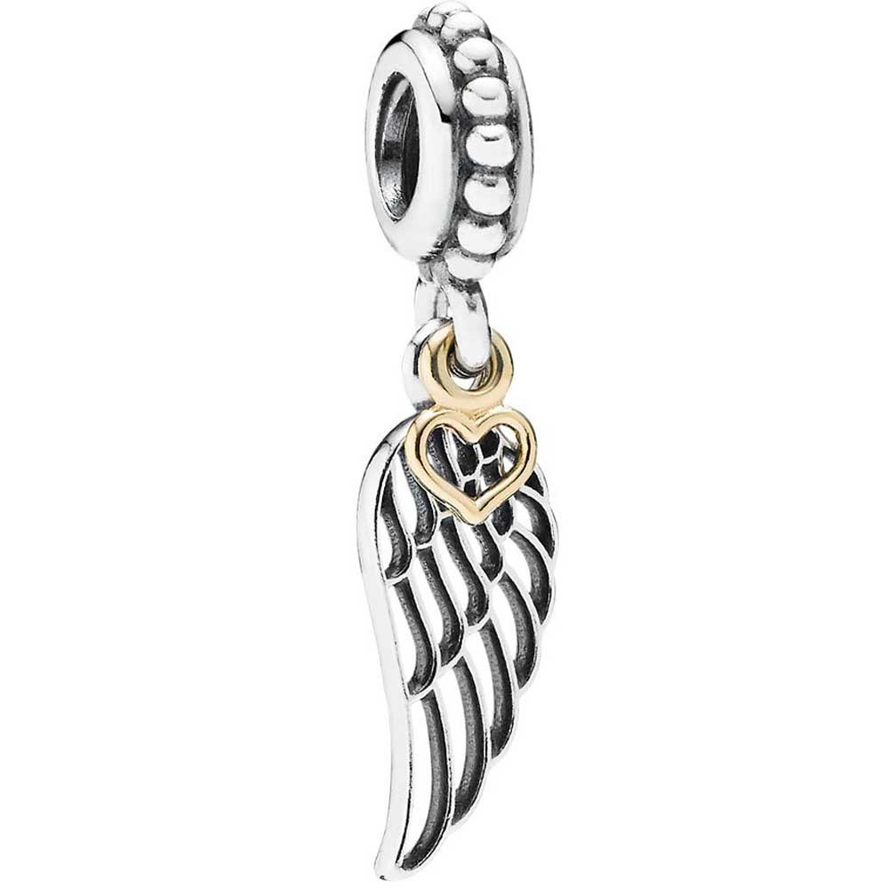 Pandora Silver 14ct Gold Angel Wing Dropper Charm 791389