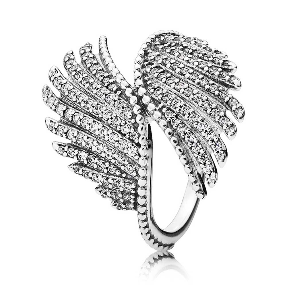 Pandora Silver Cubic Zirconia Majestic Feathers Ring