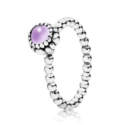 Pandora Silver Beaded February Amethyst Ring