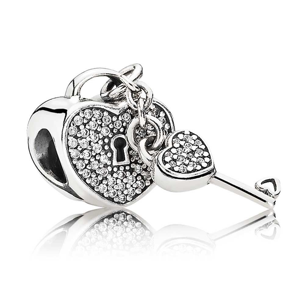 Pandora Silver Pave Cubic Zirconia Padlock and Key Charm 791429C