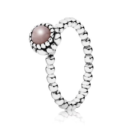 Pandora Silver Beaded October Pink Opal Ring