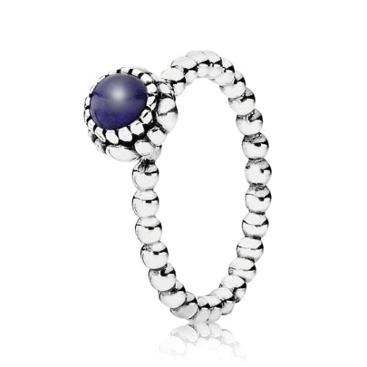 Pandora Silver Beaded September Lapis Lazull Birthstone Ring