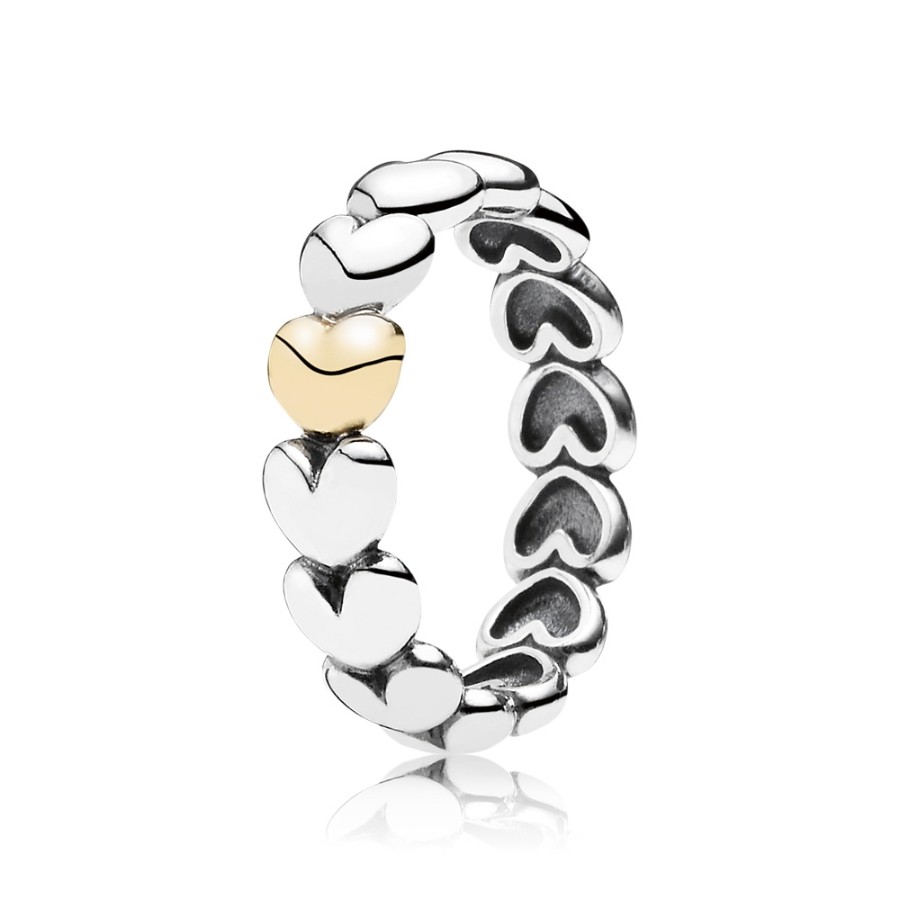 Pandora Silver and 14ct Gold Heart Band Ring