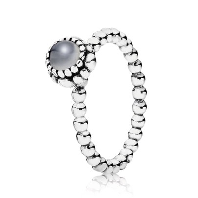 Pandora Silver Beaded June Grey Moonstone Birthstone Ring