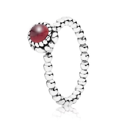 Pandora Silver Beaded January Garnet Birthstone Ring