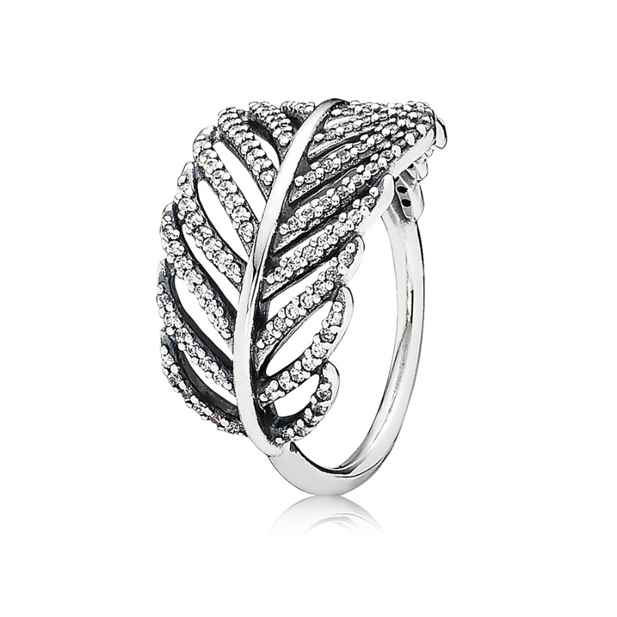 Pandora Silver Feather Micro Cubic Zirconia Pave Ring