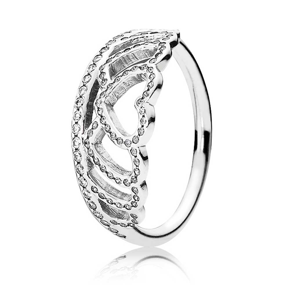 Pandora Silver Cubic Zirconia Hearts Tiara Ring