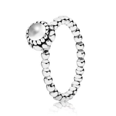 Pandora Silver Beaded Rock Crystal April Birthstone Ring