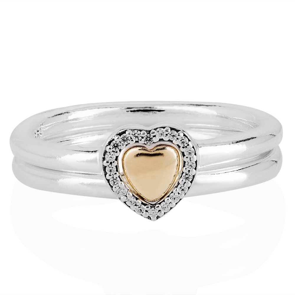 Pandora 14ct Gold Silver Puzzle Heart Ring