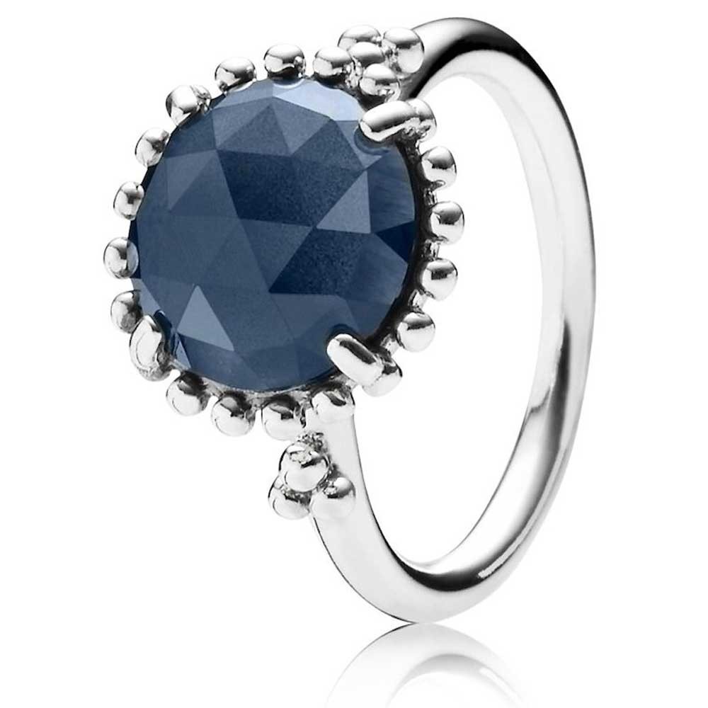 Pandora Silver Round Midnight Blue Crystal Ring