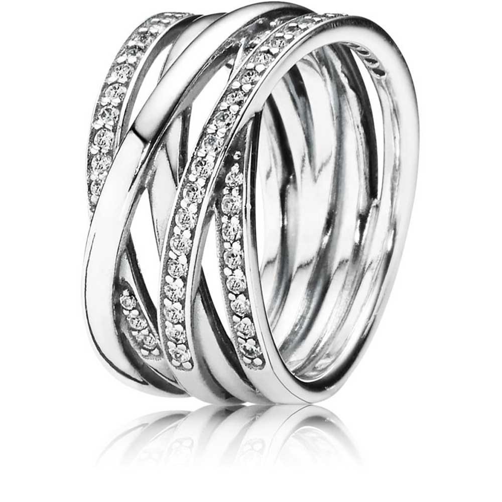 Pandora Entwined Cross Over Ring 190919CZ