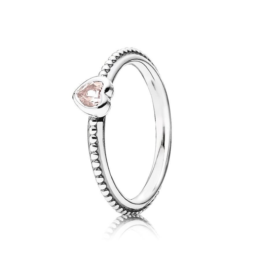 Pandora Silver Synthetic Pink Sapphire Heart Ring