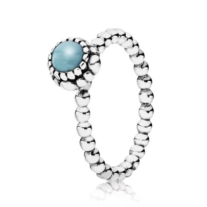 Pandora Silver Beaded December Turquoise Birthstone Ring