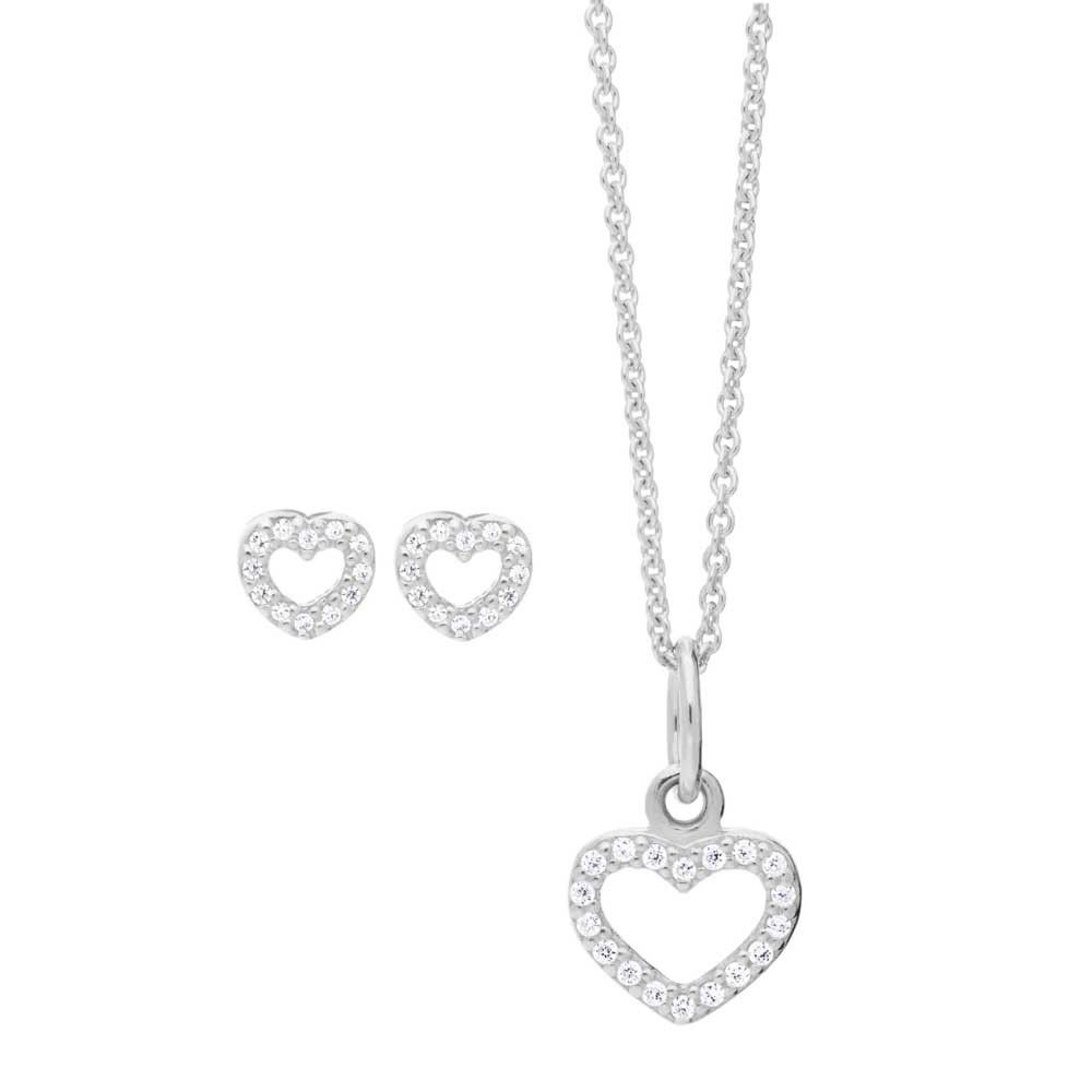 Pandora CZ Pendant and Earring Heart Set