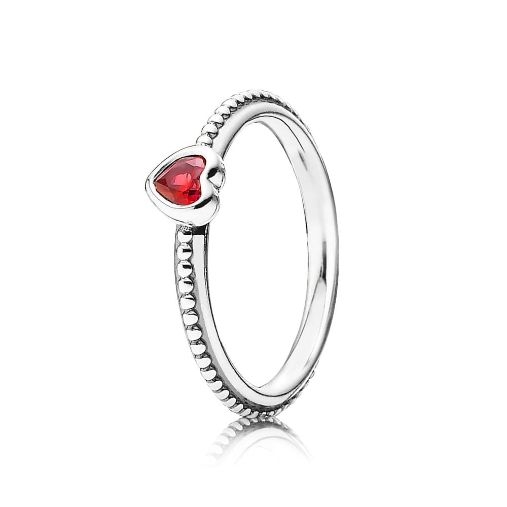 Pandora Golden Red Synthetic Ruby Delicate Heart Ring