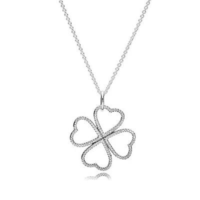 Pandora Heart clover silver pendant with clear cubic zirconia and neckla
